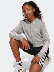 adidas Grey 3 Stripe Essentials Hoodie - Image 5 of 6