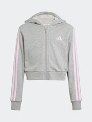 adidas Grey 3 Stripe Essentials Hoodie - Image 6 of 6