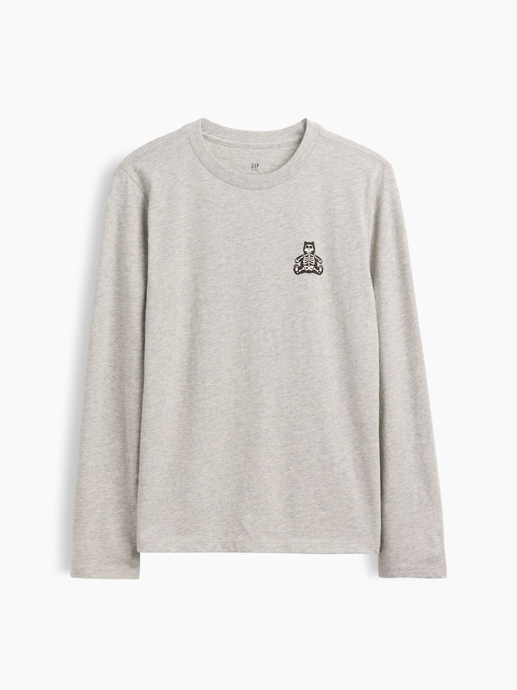 Gap Grey Skeleton Graphic Long Sleeve T-Shirt (4-13yrs) - Image 1 of 3