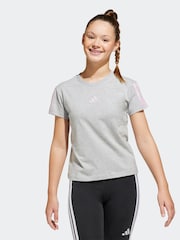 adidas Grey 3 Stripe Essentials 100% Cotton T-Shirt - Image 1 of 13