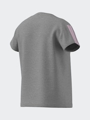 adidas Grey 3 Stripe Essentials 100% Cotton T-Shirt - Image 11 of 13