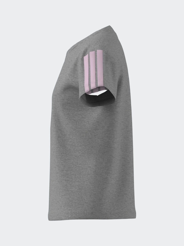 adidas Grey 3 Stripe Essentials 100% Cotton T-Shirt - Image 13 of 13