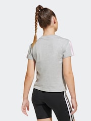 adidas Grey 3 Stripe Essentials 100% Cotton T-Shirt - Image 2 of 13