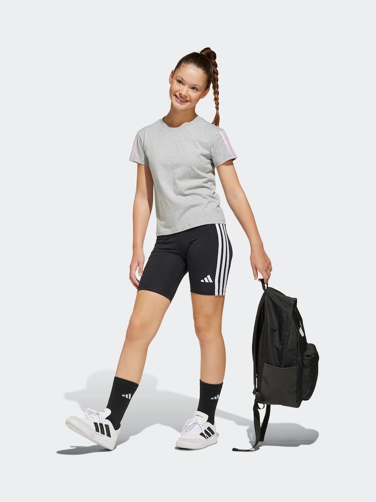 adidas Grey 3 Stripe Essentials 100% Cotton T-Shirt - Image 3 of 13