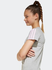 adidas Grey 3 Stripe Essentials 100% Cotton T-Shirt - Image 5 of 13
