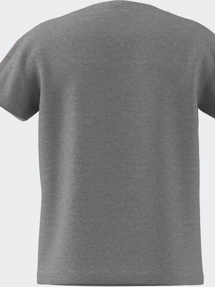adidas Grey 3 Stripe Essentials 100% Cotton T-Shirt - Image 7 of 13