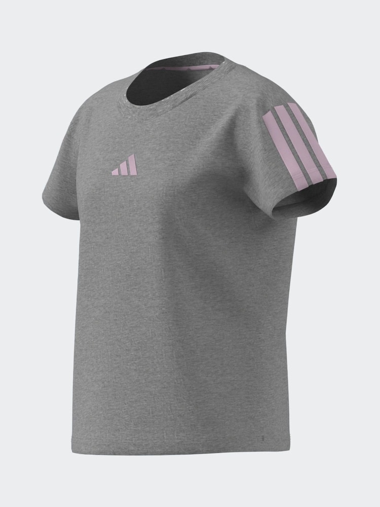 adidas Grey 3 Stripe Essentials 100% Cotton T-Shirt - Image 8 of 13