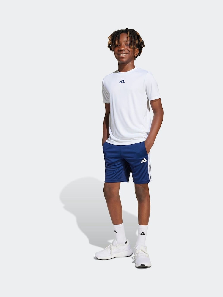 adidas White 3 Stripes Training T-Shirt and Shorts Set - Image 1 of 5