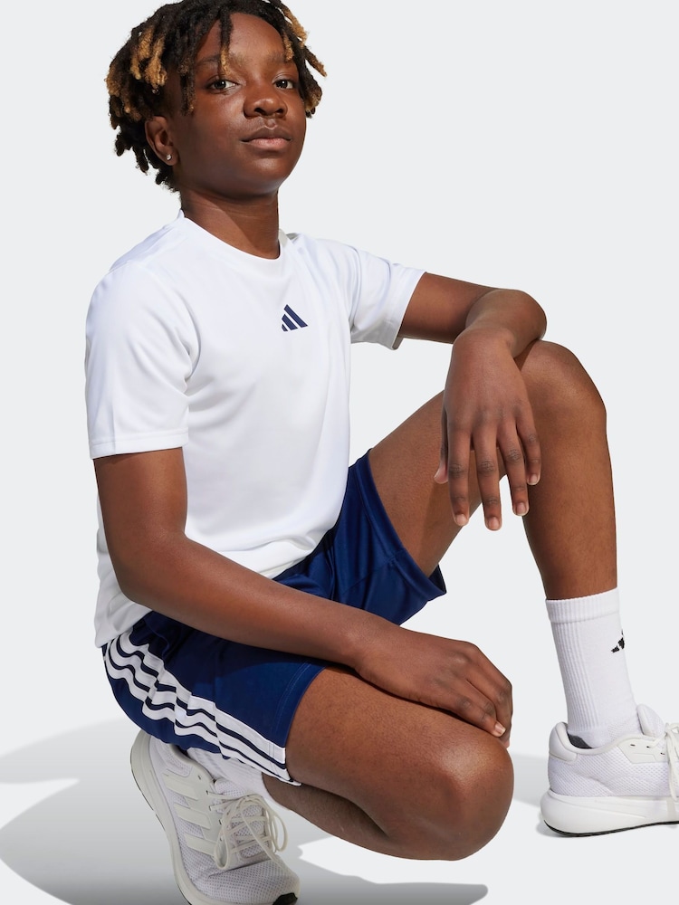 adidas White 3 Stripes Training T-Shirt and Shorts Set - Image 4 of 5