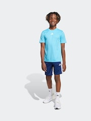 adidas Blue 3 Stripes Training T-Shirt and Shorts Set - Image 1 of 5