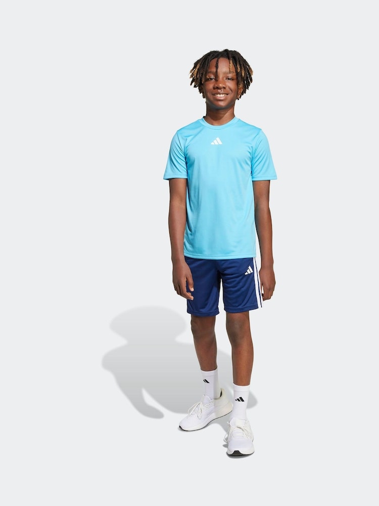 adidas Blue 3 Stripes Training T-Shirt and Shorts Set - Image 1 of 5