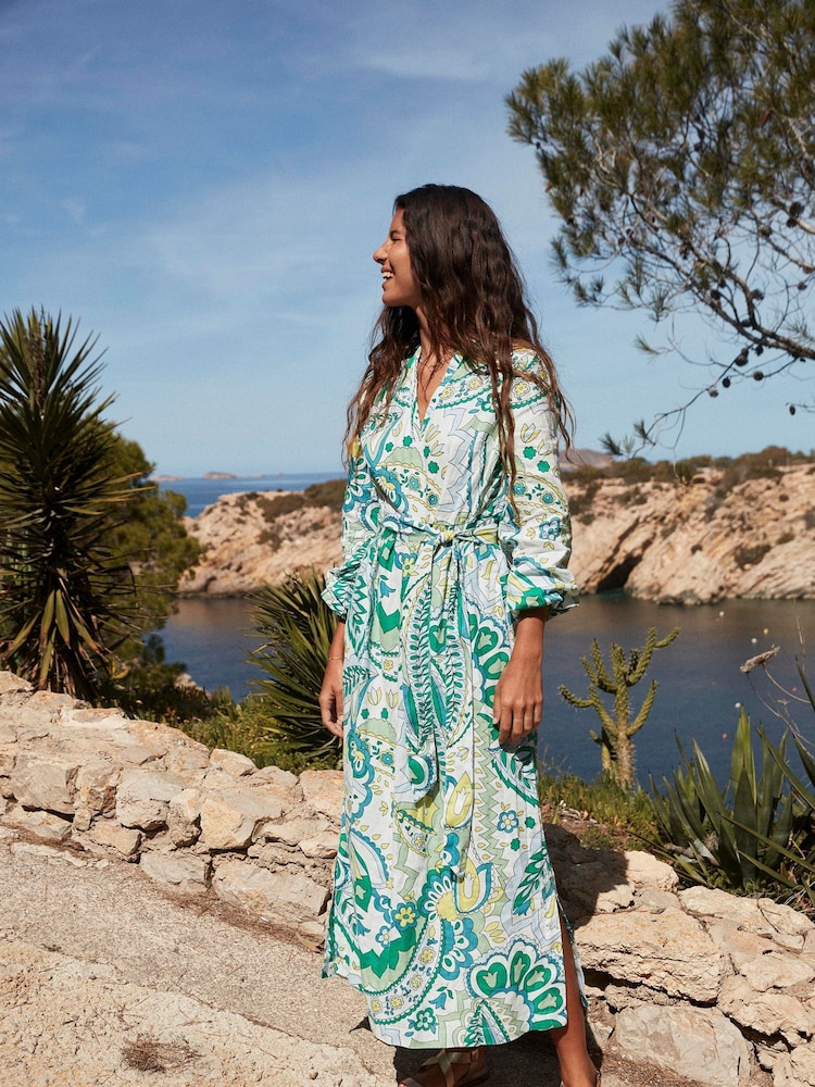 Boden Green 100% Linen Maxi Notch Neck Dress - Image 1 of 6 Boden Green 100% Linen Maxi Notch Neck Dress - Image 1 of 6