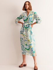 Boden Green 100% Linen Maxi Notch Neck Dress - Image 2 of 6