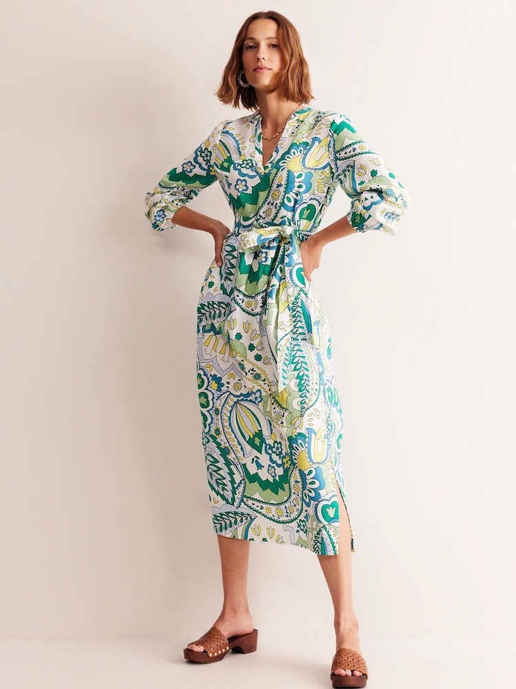 Boden Green 100% Linen Maxi Notch Neck Dress - Image 2 of 6 Boden Green 100% Linen Maxi Notch Neck Dress - Image 2 of 6