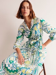Boden Green 100% Linen Maxi Notch Neck Dress - Image 5 of 6
