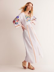 Boden White Una Linen Embroidered Dress - Image 1 of 7