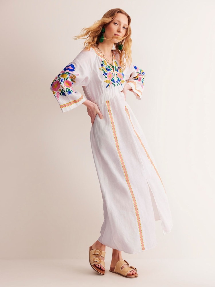 Boden White Una Linen Embroidered Dress - Image 1 of 7 Boden White Una Linen Embroidered Dress - Image 1 of 7