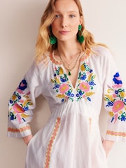Boden White Una Linen Embroidered Dress - Image 4 of 7