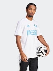 adidas White Messi Name and Number Graphic 100% Cotton T-Shirt - Image 3 of 6