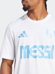 adidas White Messi Name and Number Graphic 100% Cotton T-Shirt - Image 4 of 6
