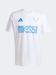 adidas White Messi Name and Number Graphic 100% Cotton T-Shirt - Image 6 of 6