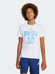 adidas White Messi Name and Number Graphic 100% Cotton T-Shirt - Image 1 of 6