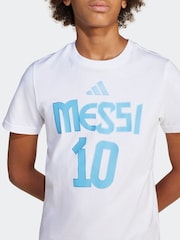 adidas White Messi Name and Number Graphic 100% Cotton T-Shirt - Image 5 of 6