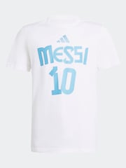 adidas White Messi Name and Number Graphic 100% Cotton T-Shirt - Image 6 of 6