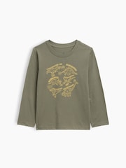 Gap Khaki Green Dinosaur Graphic Long Sleeve T-Shirt (6mths-5yrs) - Image 1 of 3