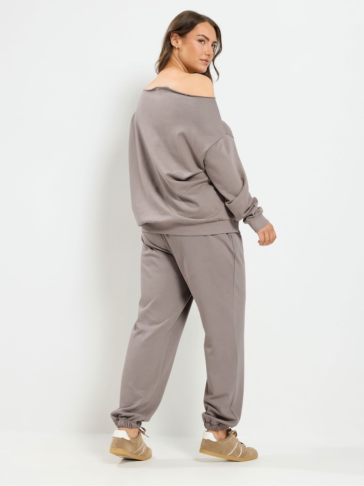 Yours Curve Brown Slouch Sweatshirt & Jogger Set - Image 2 of 6