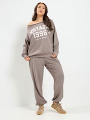 Yours Curve Brown Slouch Sweatshirt & Jogger Set - Image 3 of 6