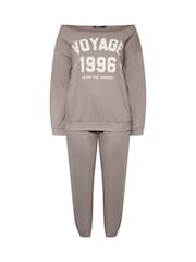Yours Curve Brown Slouch Sweatshirt & Jogger Set - Image 5 of 6