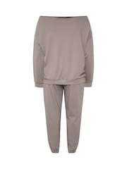 Yours Curve Brown Slouch Sweatshirt & Jogger Set - Image 6 of 6