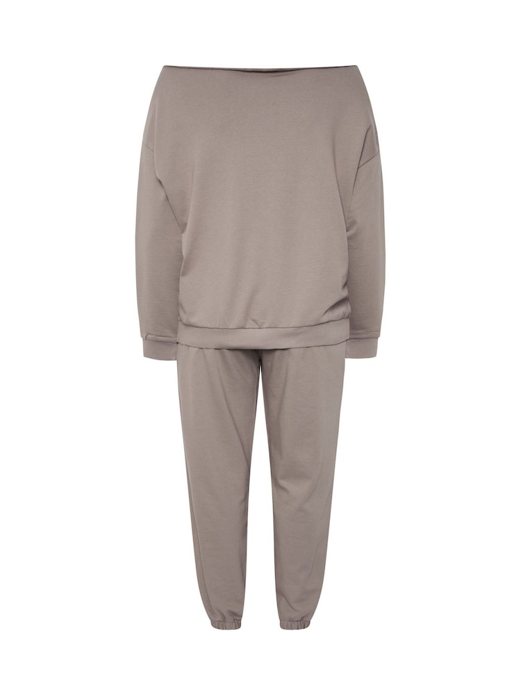 Yours Curve Brown Slouch Sweatshirt & Jogger Set - Image 6 of 6