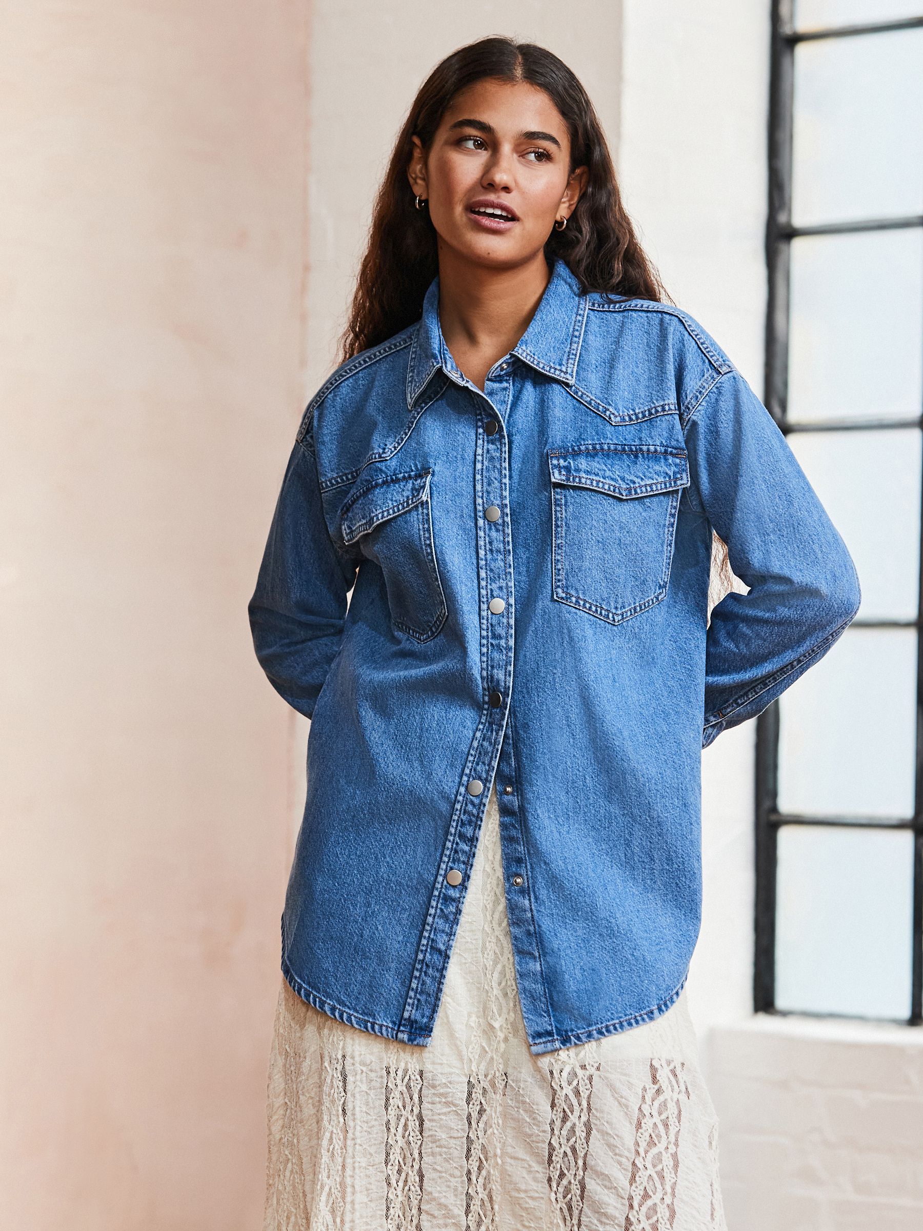 Buy Mid Blue Oversize Denim 100% Cotton Shirt from the Next UK online shop