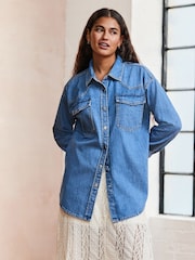Mid Blue Oversize Denim 100% Cotton Shirt - Image 1 of 8
