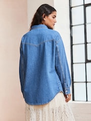Mid Blue Oversize Denim 100% Cotton Shirt - Image 3 of 8