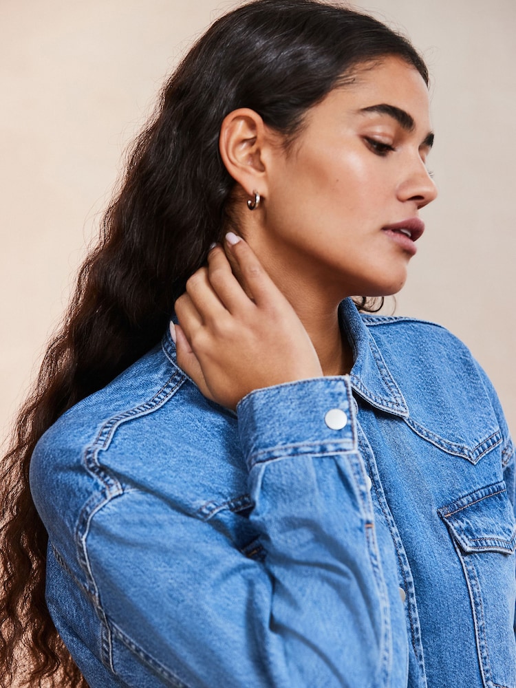 Mid Blue Oversize Denim 100% Cotton Shirt - Image 4 of 8