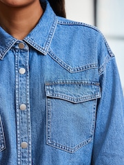 Mid Blue Oversize Denim 100% Cotton Shirt - Image 5 of 8