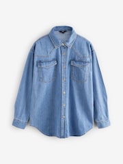 Mid Blue Oversize Denim 100% Cotton Shirt - Image 6 of 8