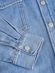 Mid Blue Oversize Denim 100% Cotton Shirt - Image 7 of 8