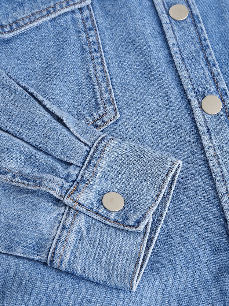 Mid Blue Oversize Denim 100% Cotton Shirt - Image 7 of 8