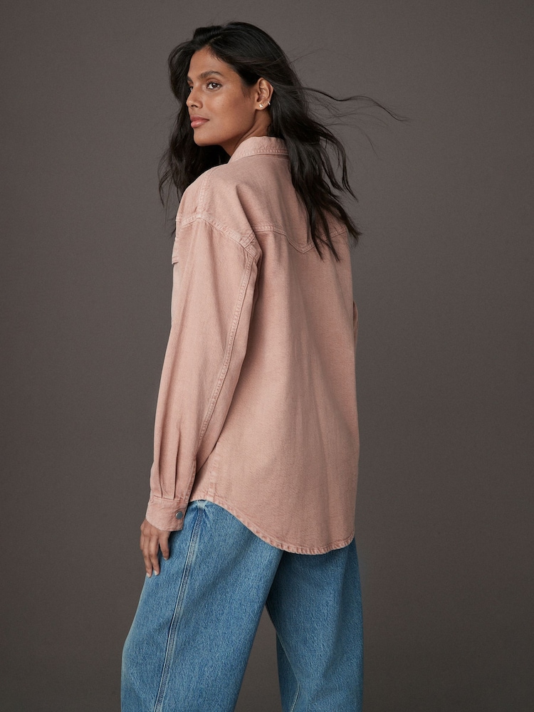 Pink Oversize Denim 100% Cotton Shirt - Image 3 of 8
