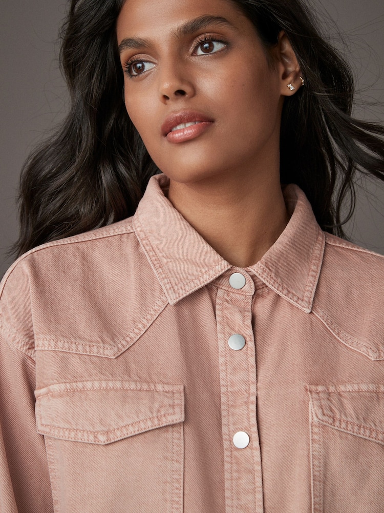 Pink Oversize Denim 100% Cotton Shirt - Image 4 of 8