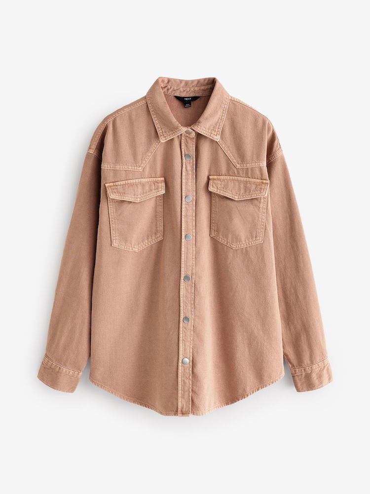 Pink Oversize Denim 100% Cotton Shirt - Image 5 of 8