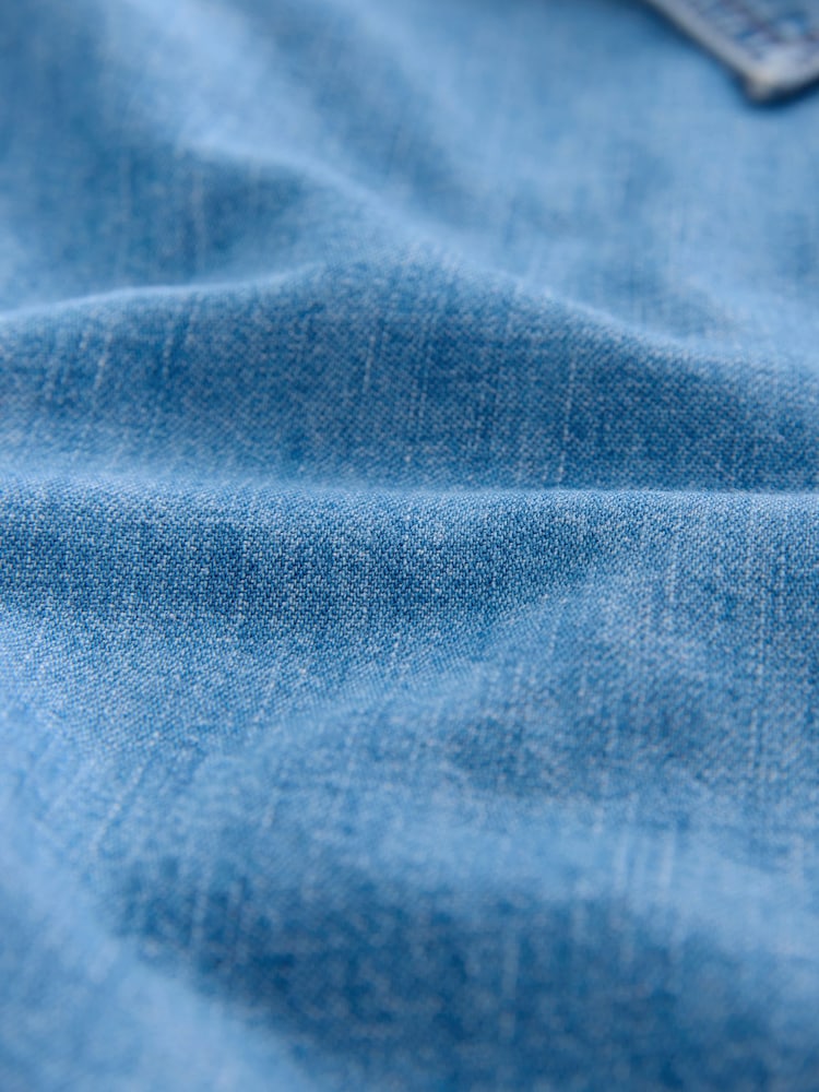 Mid Blue Waist Cinch Denim 100% Cotton Shirt - Image 6 of 7