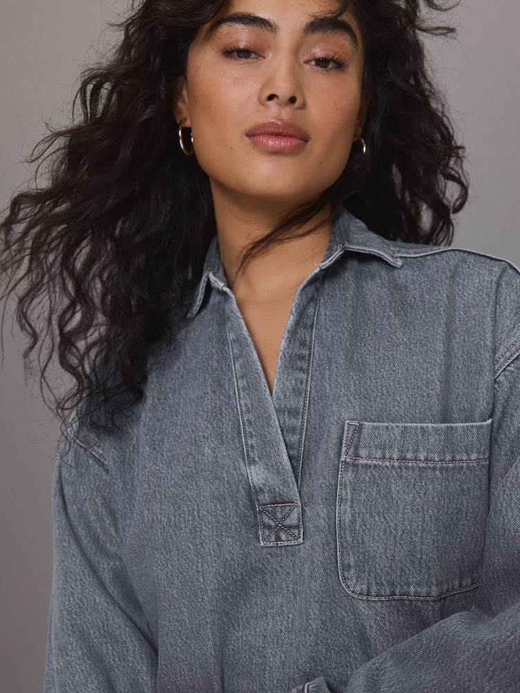 Grey Relaxed Easy Denim Shirt - Image 3 of 9