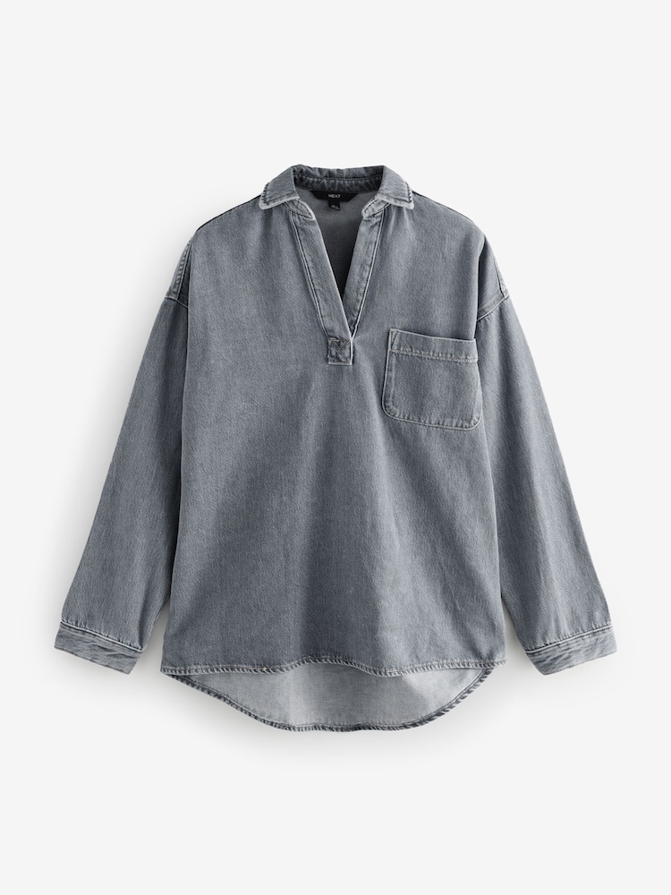 Grey Relaxed Easy Denim Shirt - Image 6 of 9