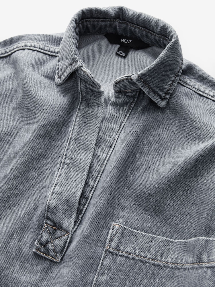 Grey Relaxed Easy Denim Shirt - Image 7 of 9