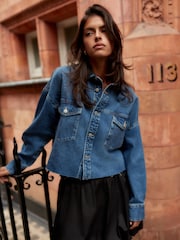Dark Blue Cropped Denim Shacket - Image 1 of 5